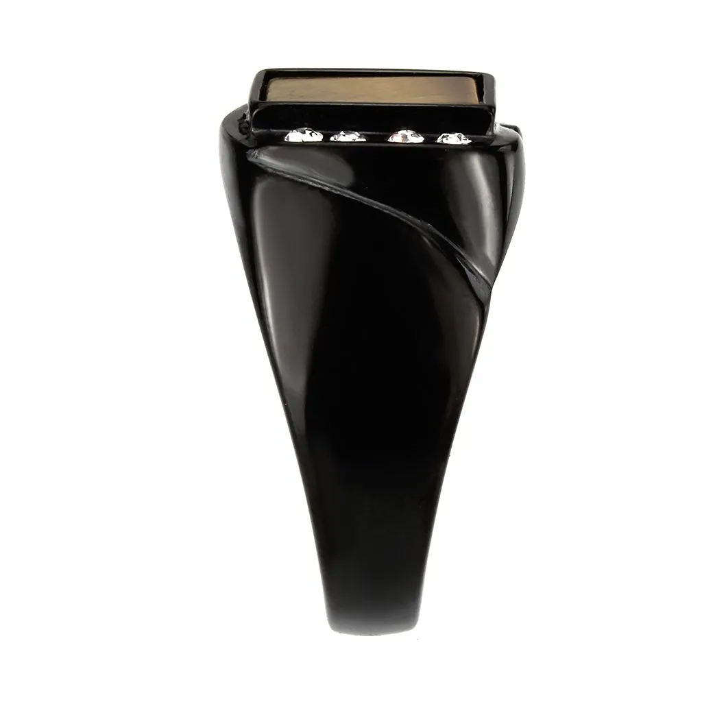 Black Stainless Steel Ring with Synthetic in Topaz for Women Style TK3756