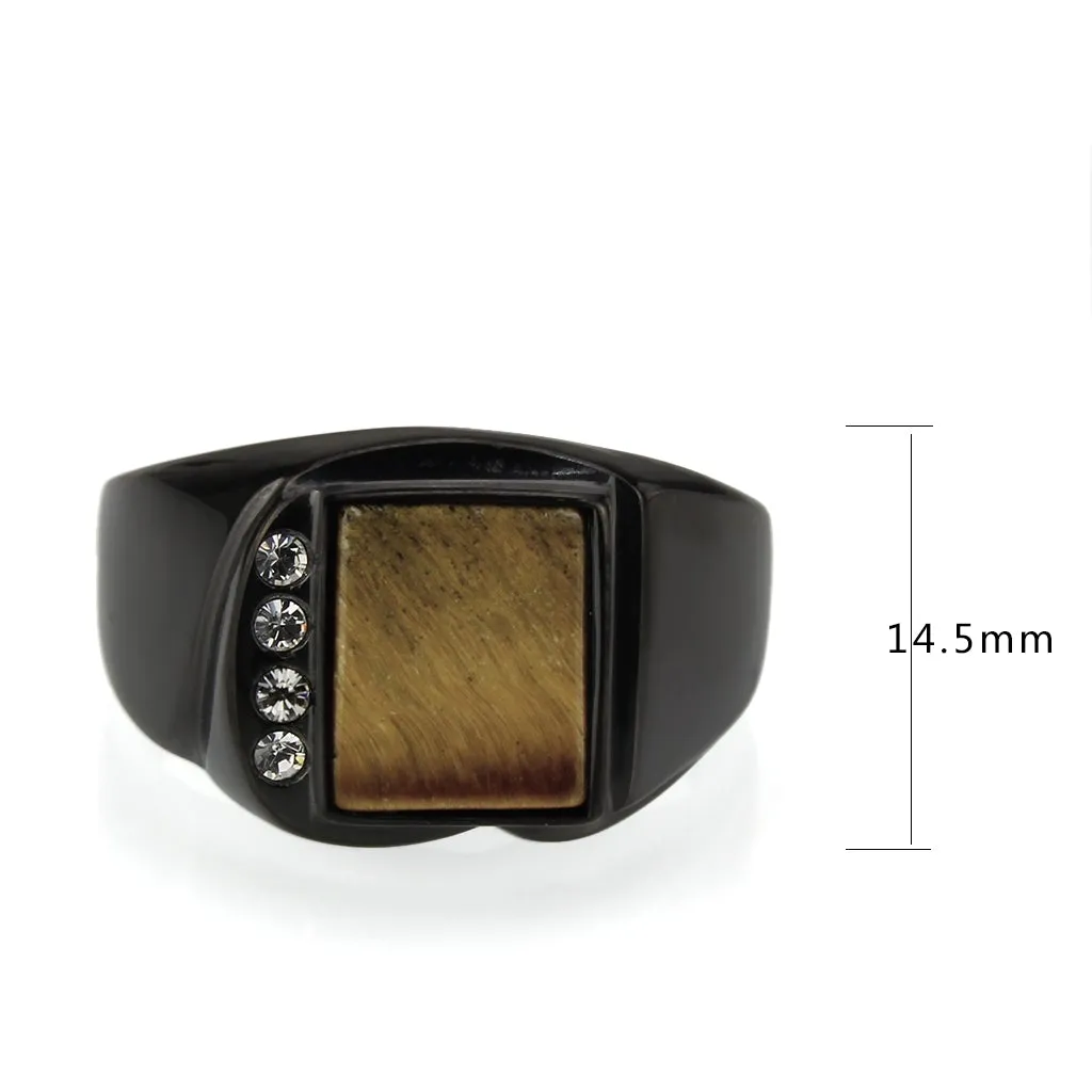 Black Stainless Steel Ring with Synthetic in Topaz for Women Style TK3756