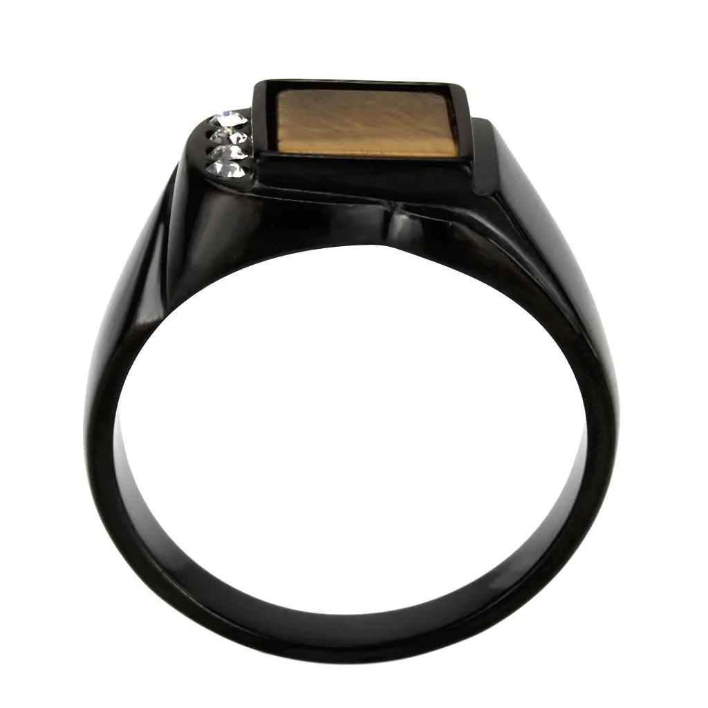 Black Stainless Steel Ring with Synthetic in Topaz for Women Style TK3756
