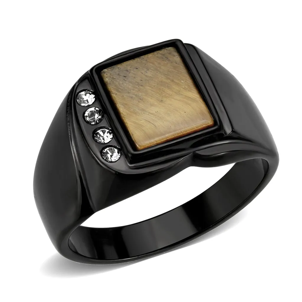 Black Stainless Steel Ring with Synthetic in Topaz for Women Style TK3756