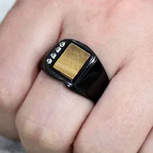 Black Stainless Steel Ring with Synthetic in Topaz for Women Style TK3756