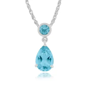 blauer Topas Halskette, 9 KARAT WEISS GOLD 1.80ct Karat blauer Topas Anhänger auf 45cm Kette