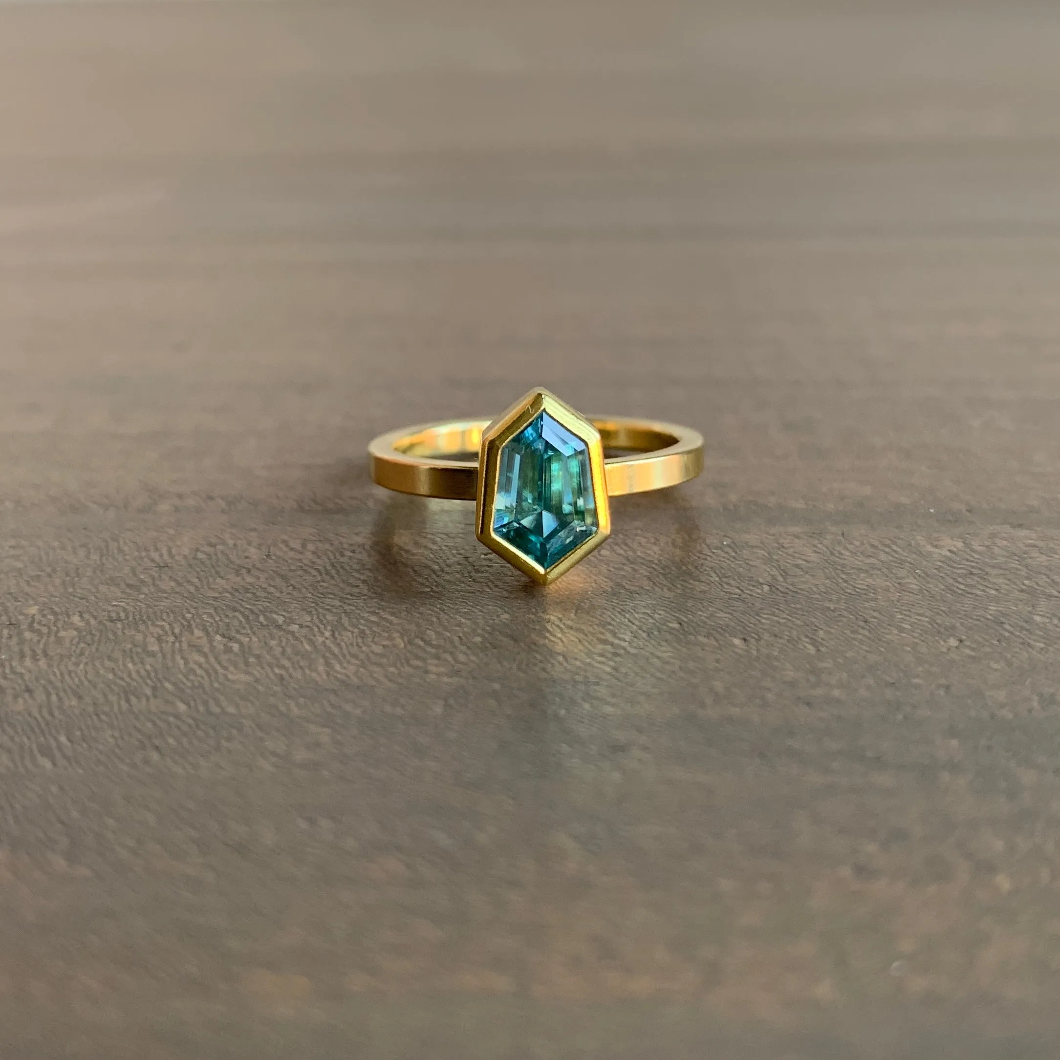 Blue Zircon Shield Ring