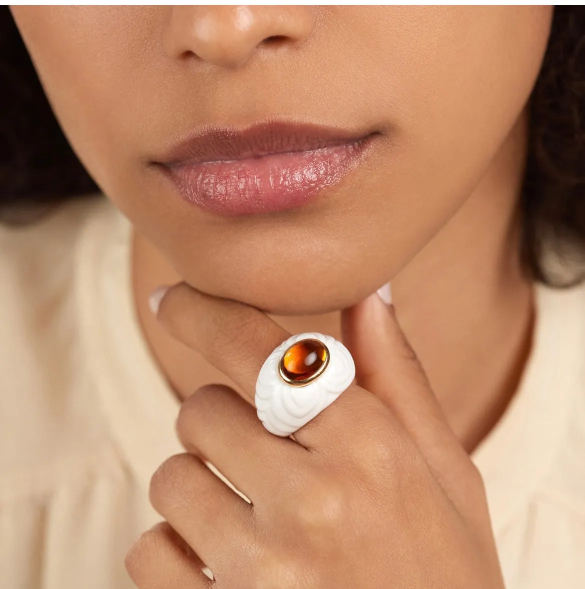 Bulgari Chandra Porcelain Citrine Gold Ring