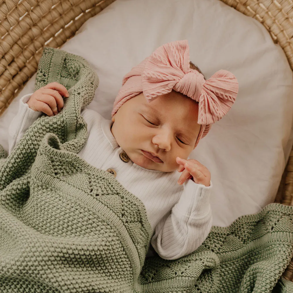 Cable Bow Headband - Baby Pink