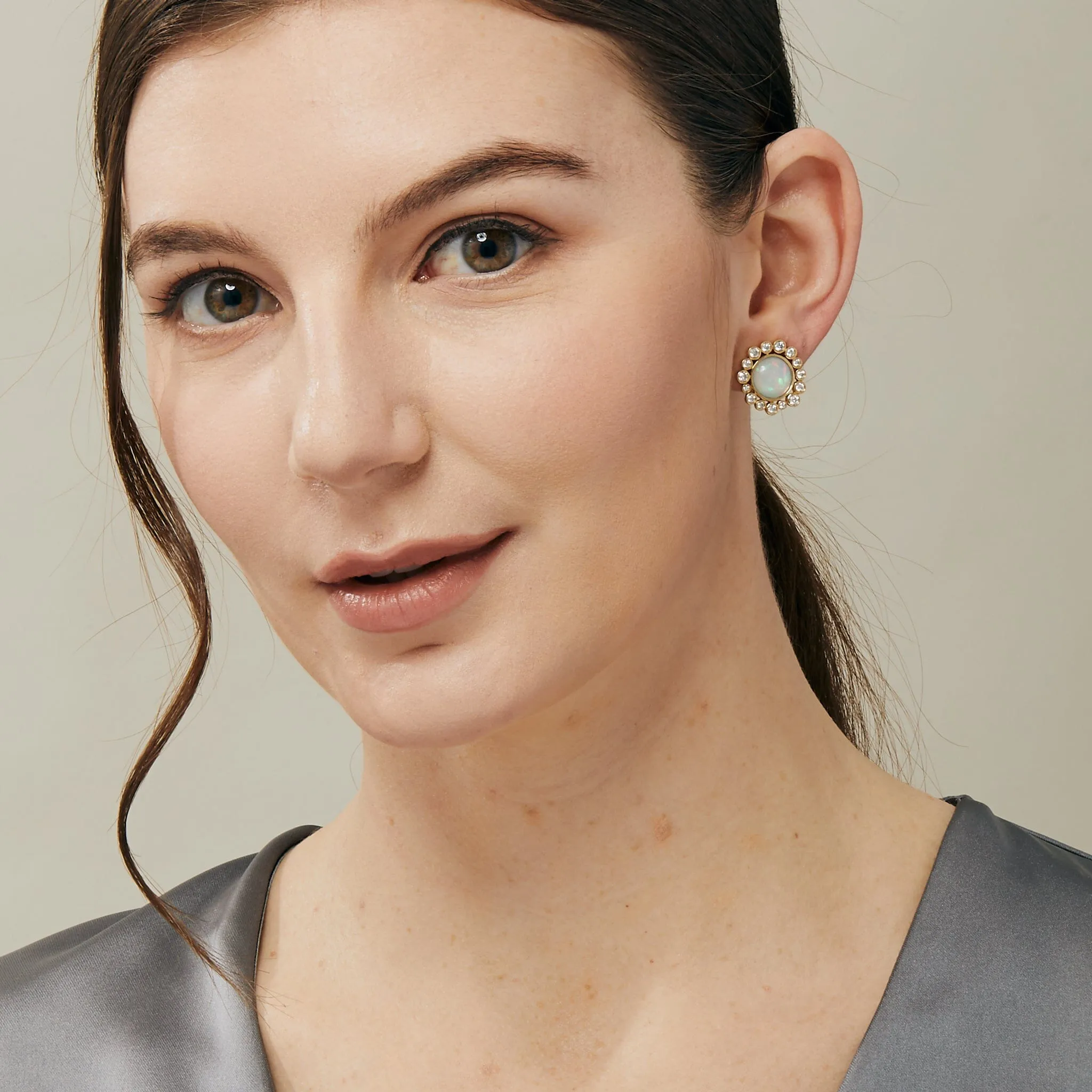 Cabochon Diamond Cluster Earrings