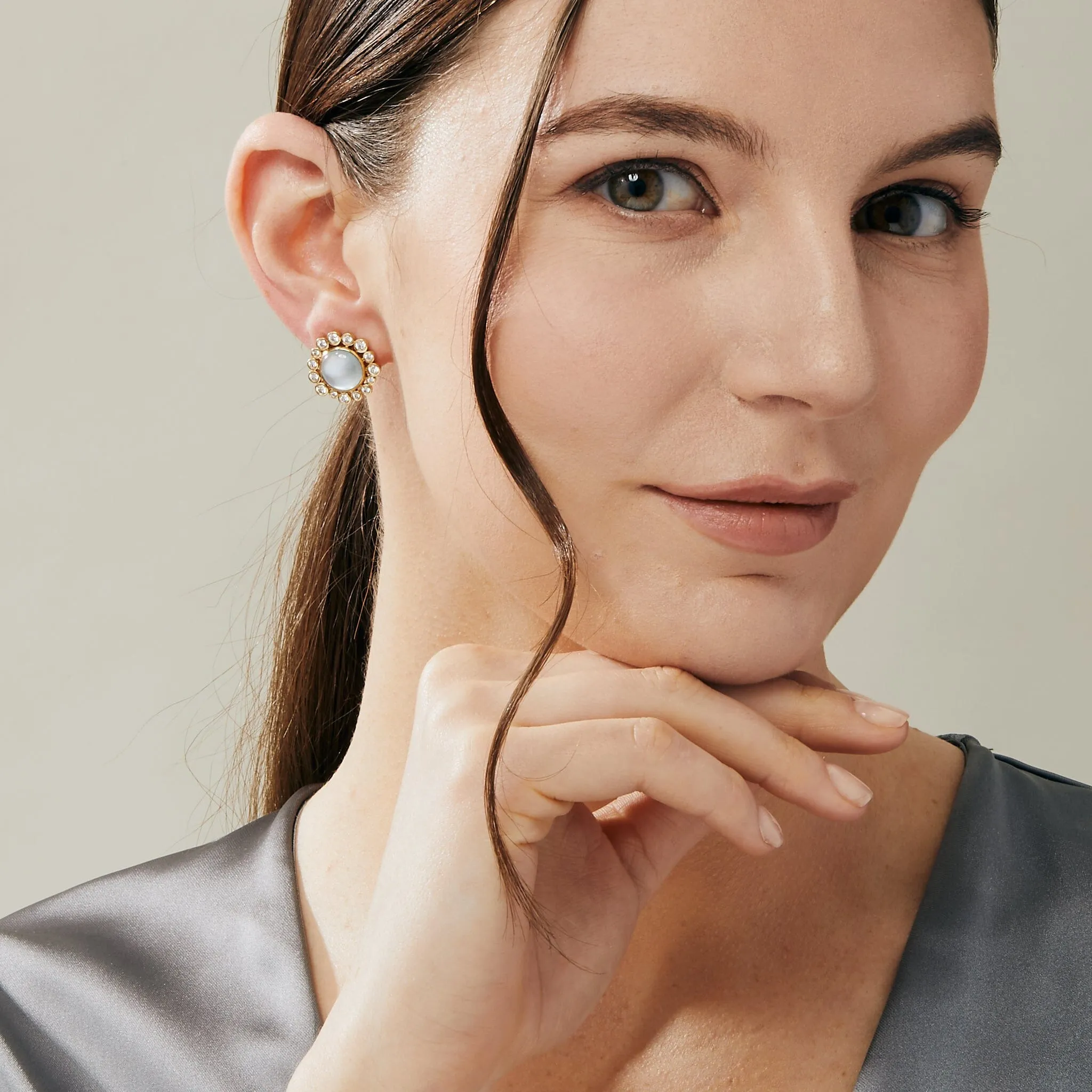 Cabochon Diamond Cluster Earrings