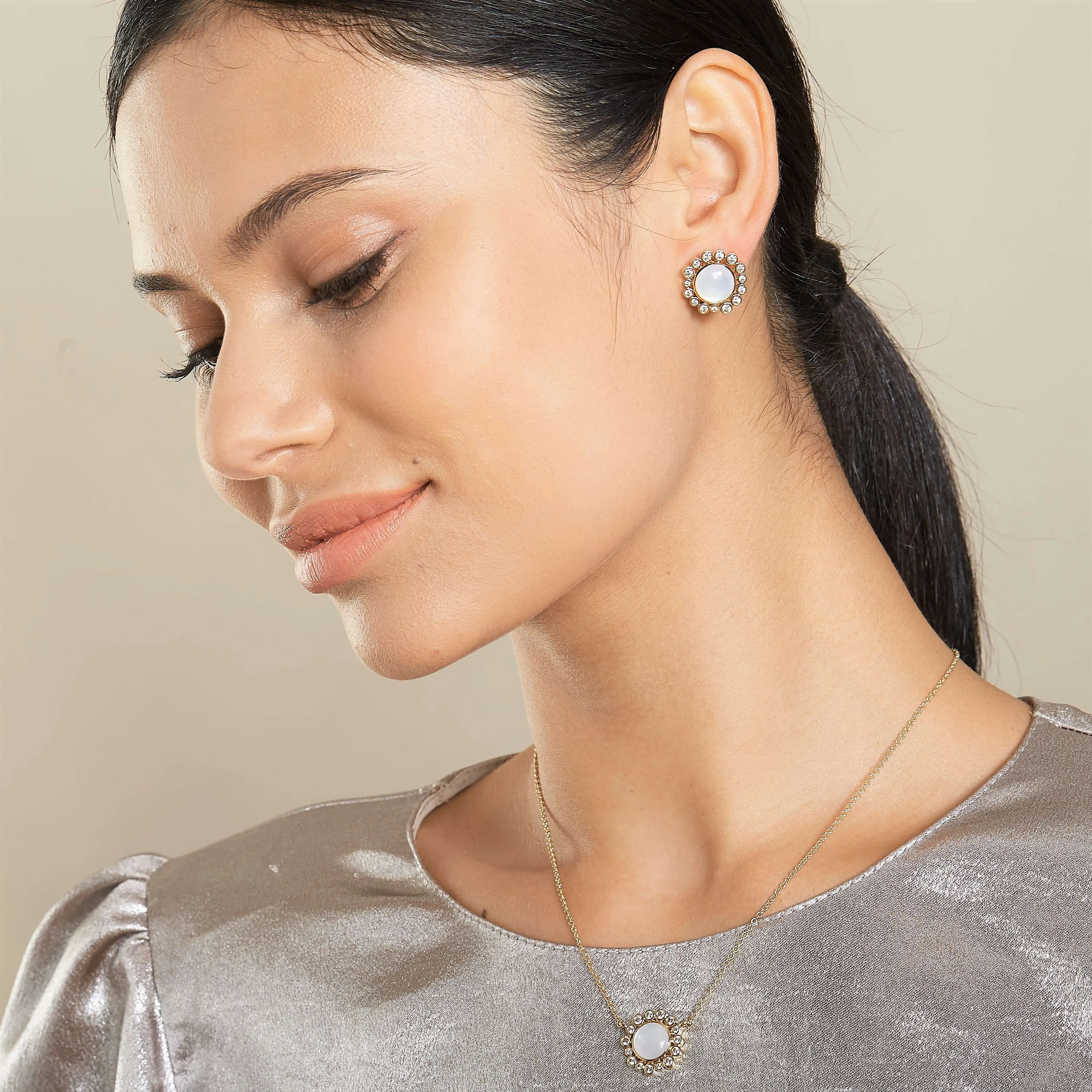 Cabochon Diamond Cluster Earrings