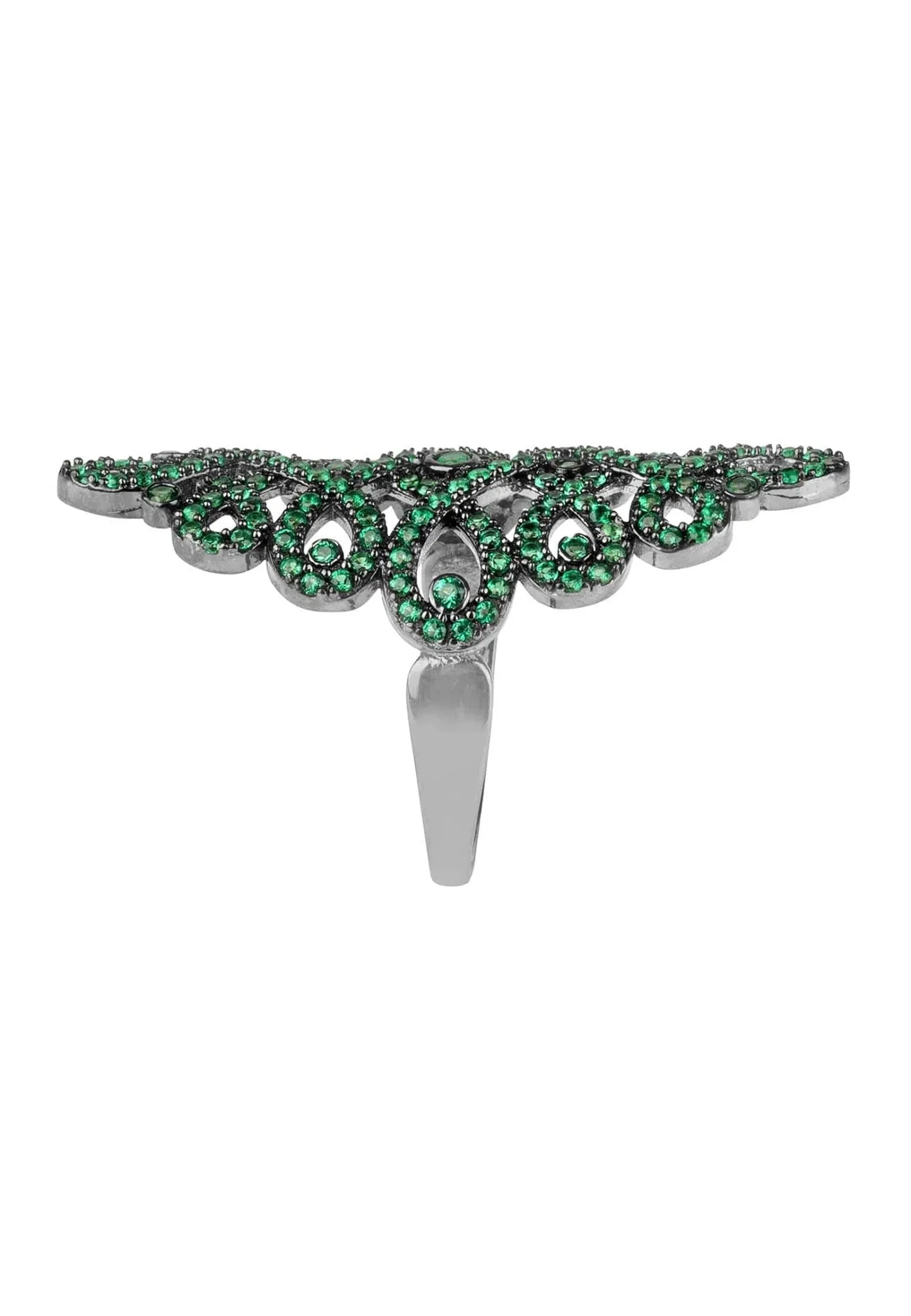 Calligraphy Wave Cocktail Ring Emerald Green Silver