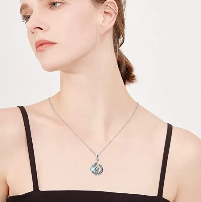 Celtic Knot Wolf Howling Moon Pendant Moonstone Necklace Wolf Leaf Jewelry Celtic Nordic Viking Ruins Hunter Norse Gift 925 Sterling Silver Chain 24in.
