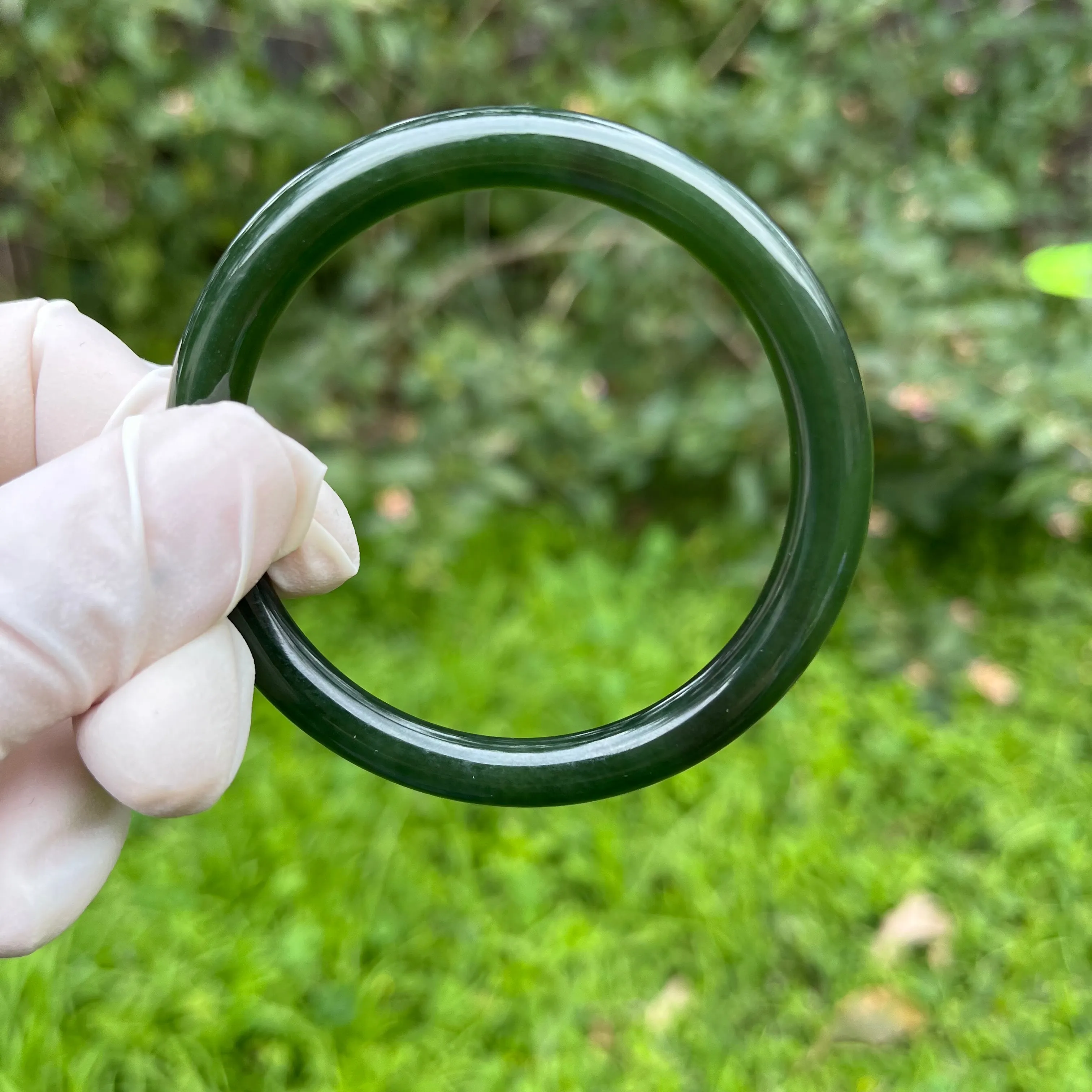 Certified Genuine Siberian deep spinach green nephrite jade mini bracelet bangle - inner diameter 53mm