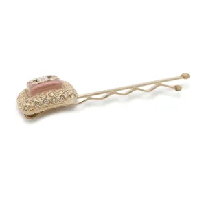 CHANEL CC Logo Rhinestone Hairpin Champagne Gold/Pink Metal Rhinestone