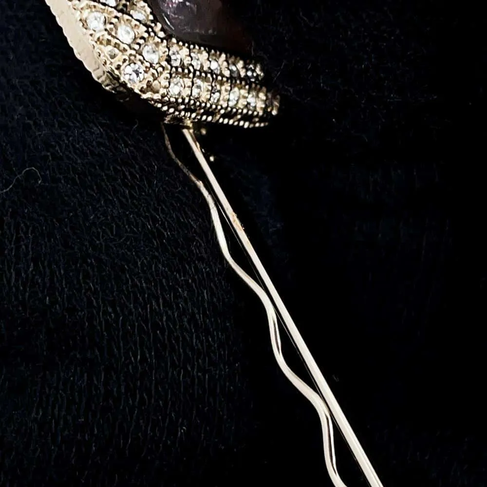 CHANEL CC Logo Rhinestone Hairpin Champagne Gold/Pink Metal Rhinestone