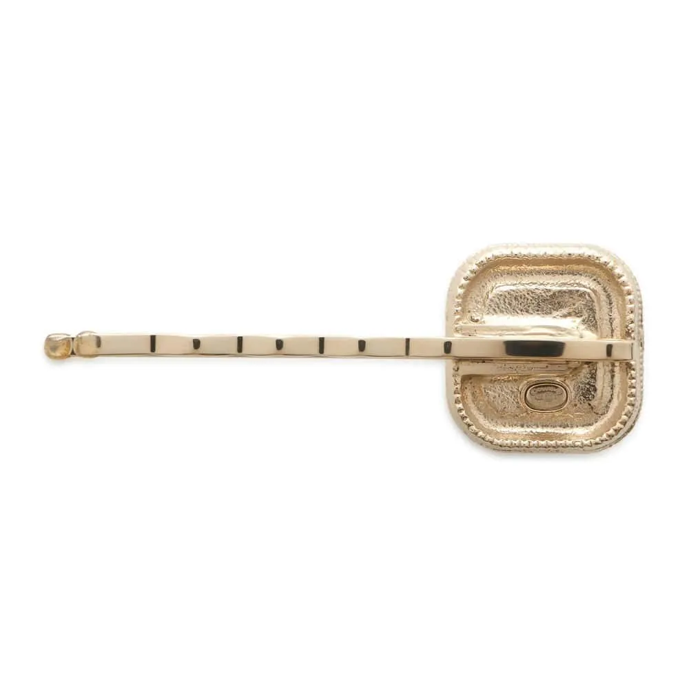CHANEL CC Logo Rhinestone Hairpin Champagne Gold/Pink Metal Rhinestone