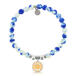 Choose Happy Charm with Blue and White Jade Charity Bracelet