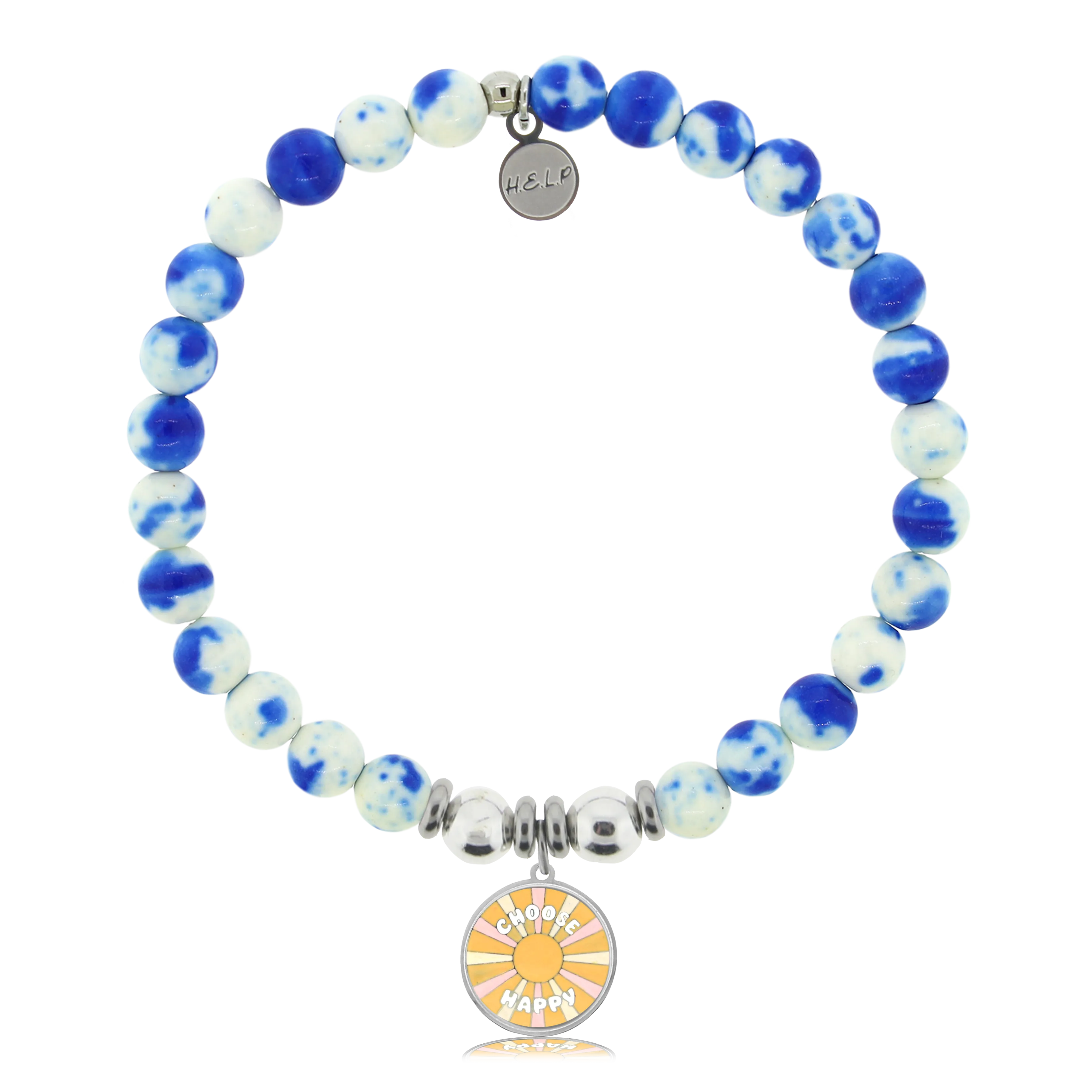 Choose Happy Charm with Blue and White Jade Charity Bracelet