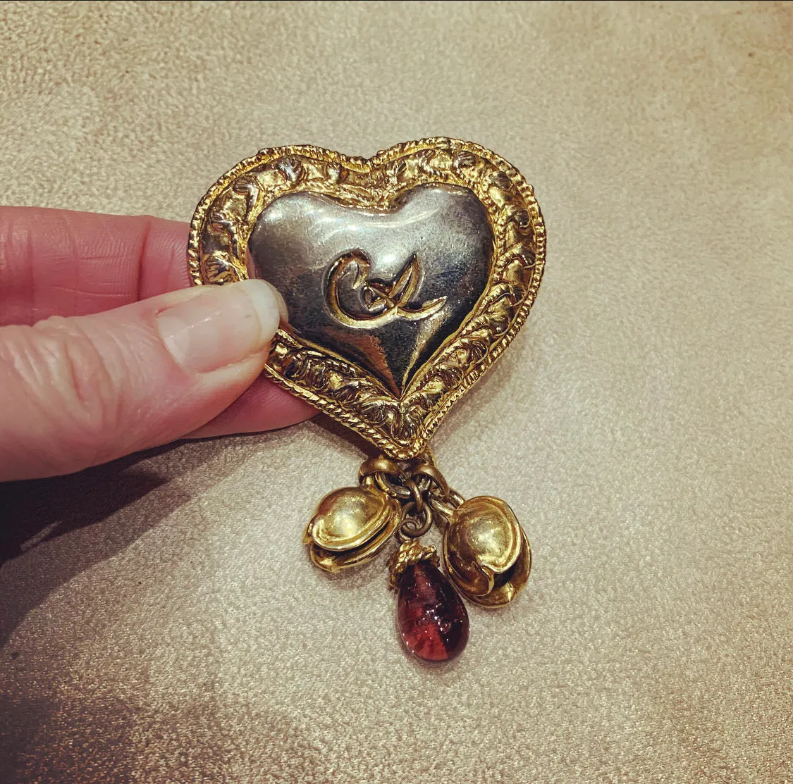 Christian Lacroix Heart charm brooch