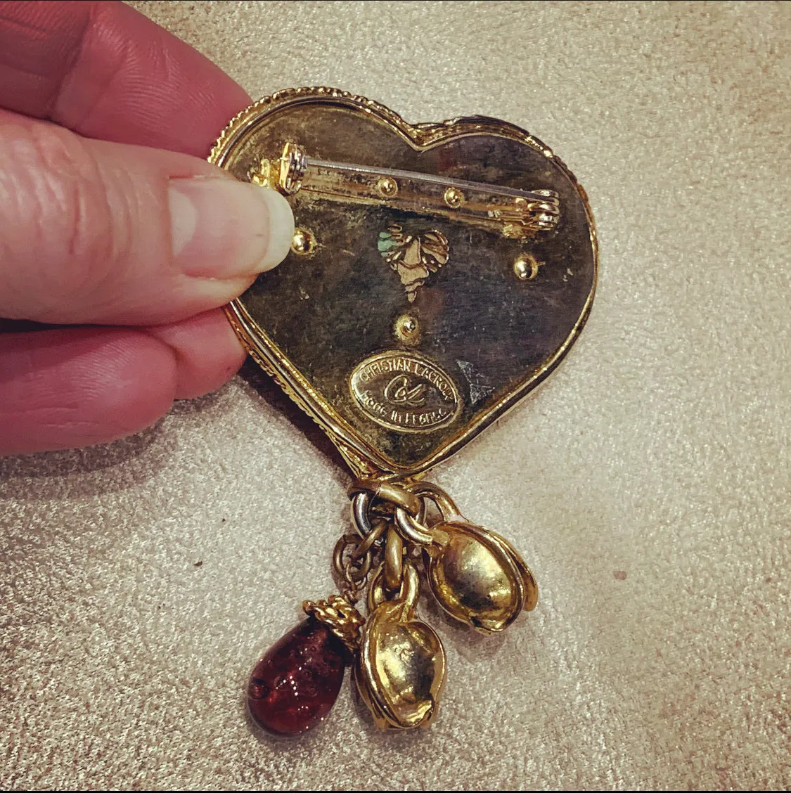 Christian Lacroix Heart charm brooch
