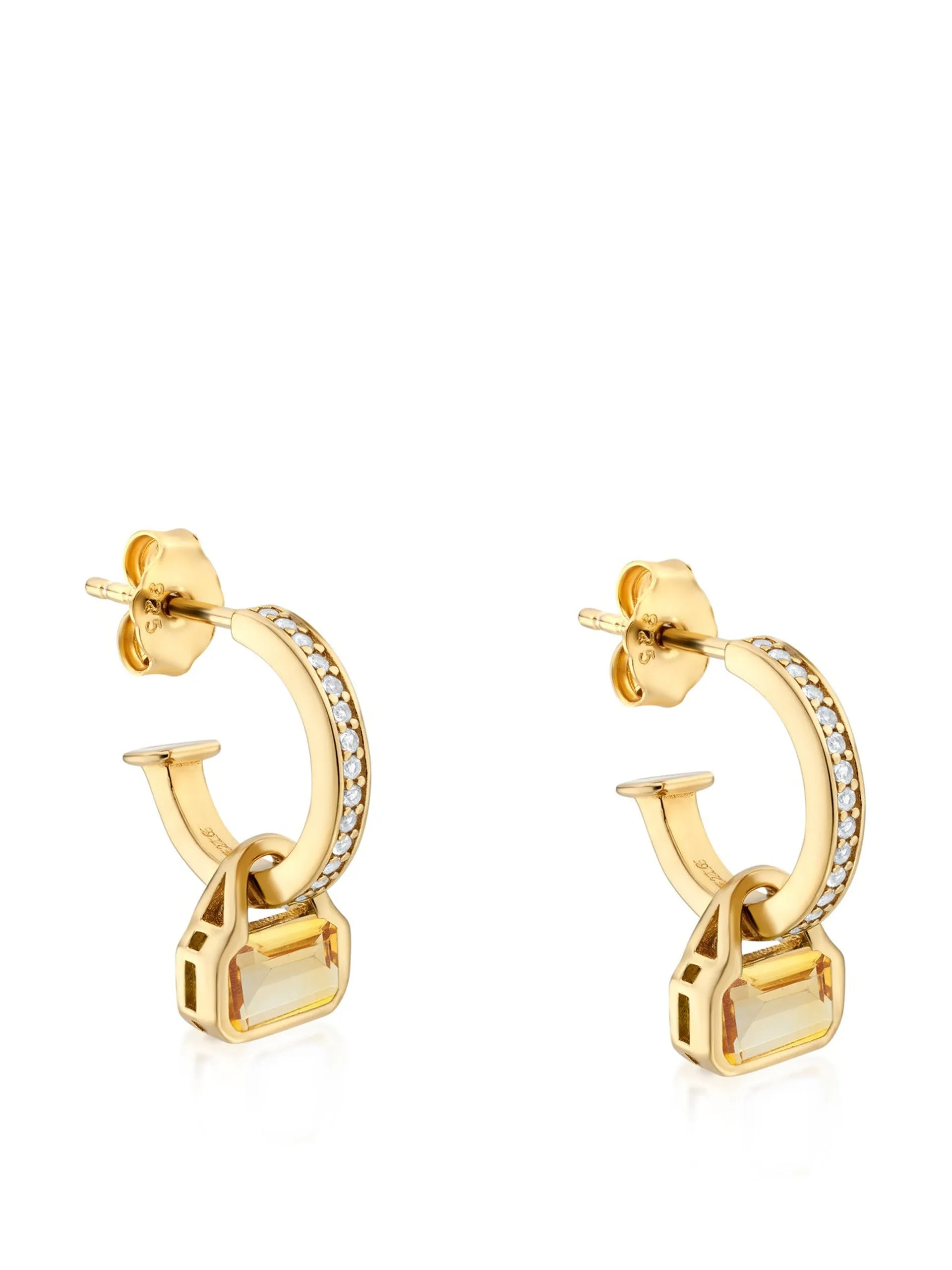 Citrine charm on white topaz hoops earrings