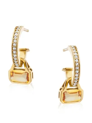 Citrine charm on white topaz hoops earrings