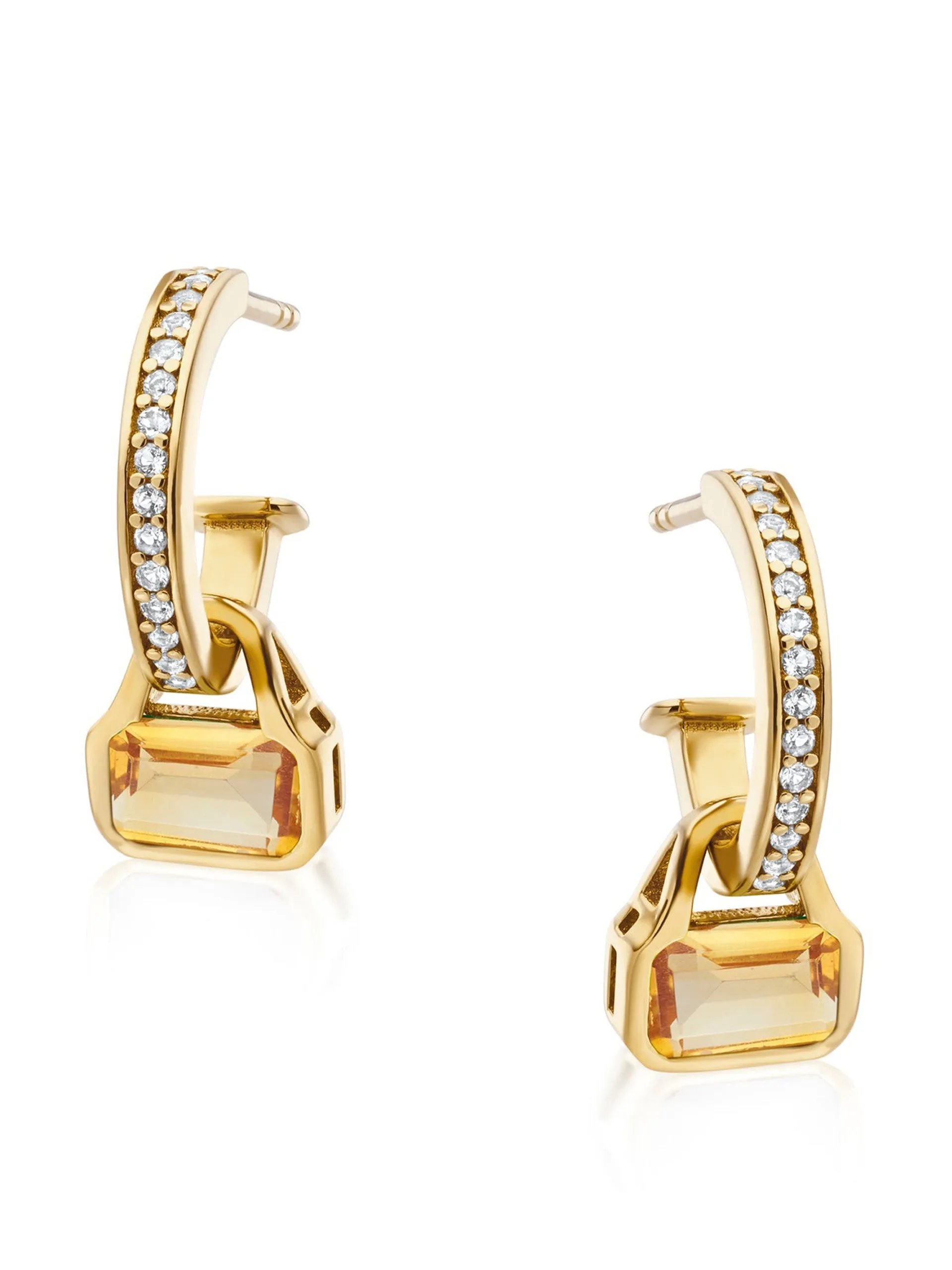Citrine charm on white topaz hoops earrings