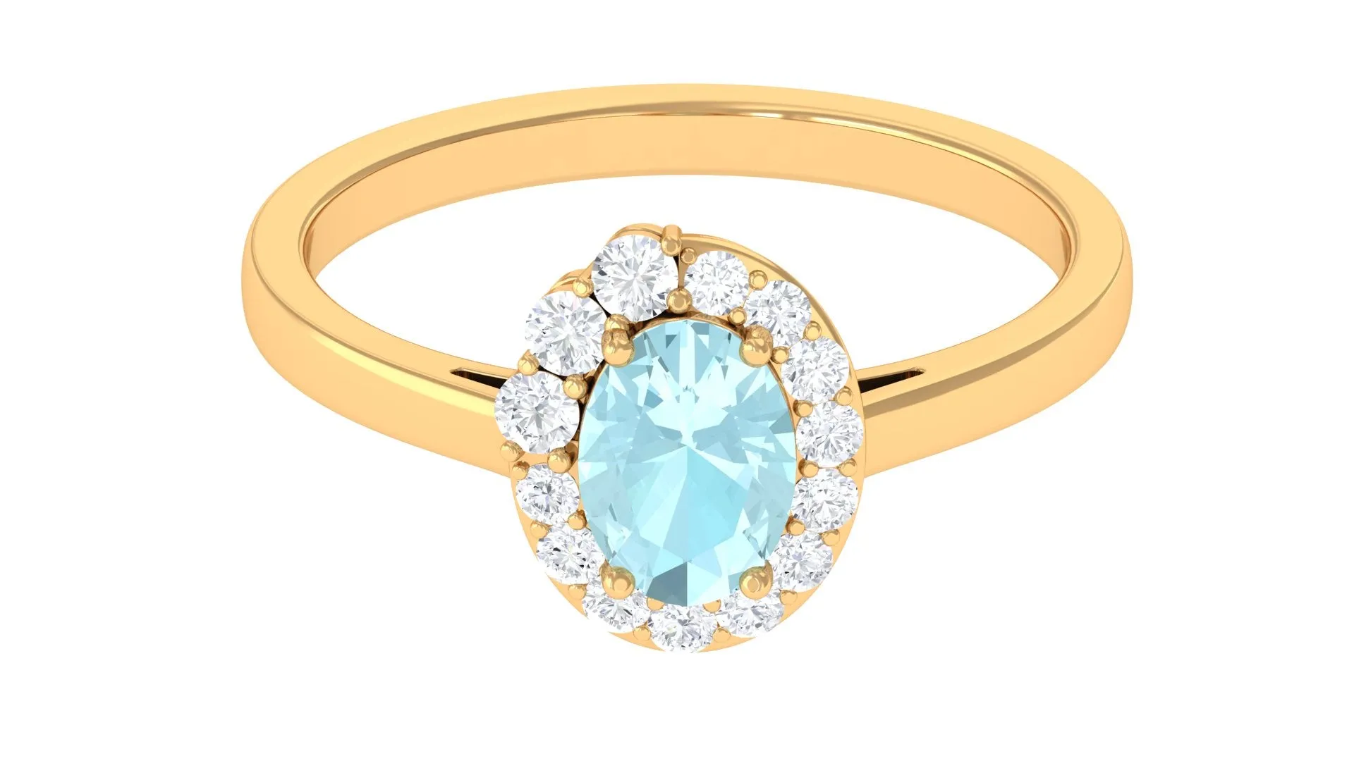 Classic Sky Blue Topaz Oval Cocktail Ring with Diamond Halo