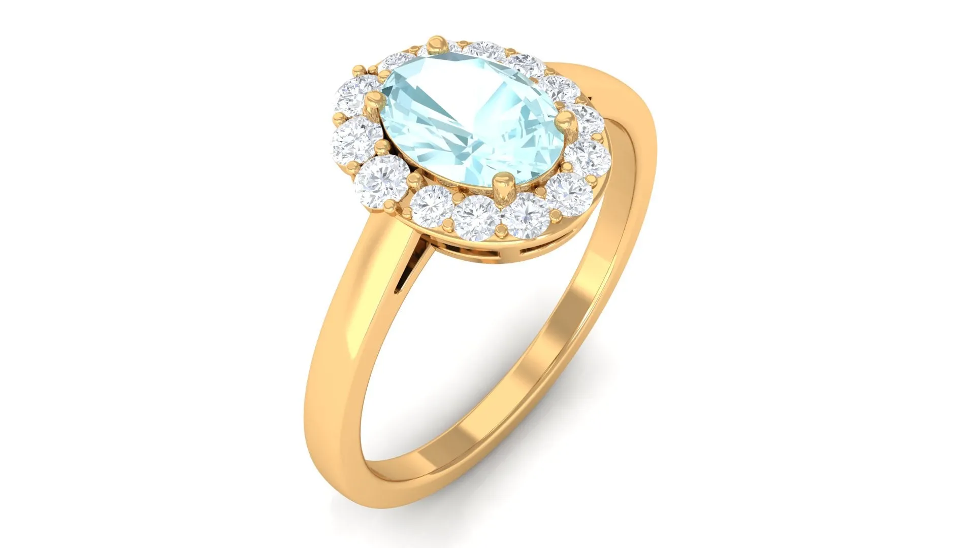 Classic Sky Blue Topaz Oval Cocktail Ring with Diamond Halo