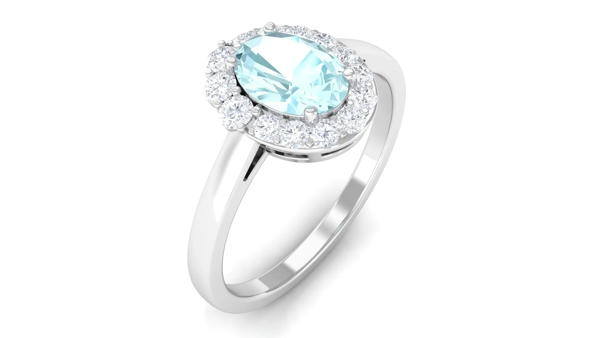 Classic Sky Blue Topaz Oval Cocktail Ring with Diamond Halo