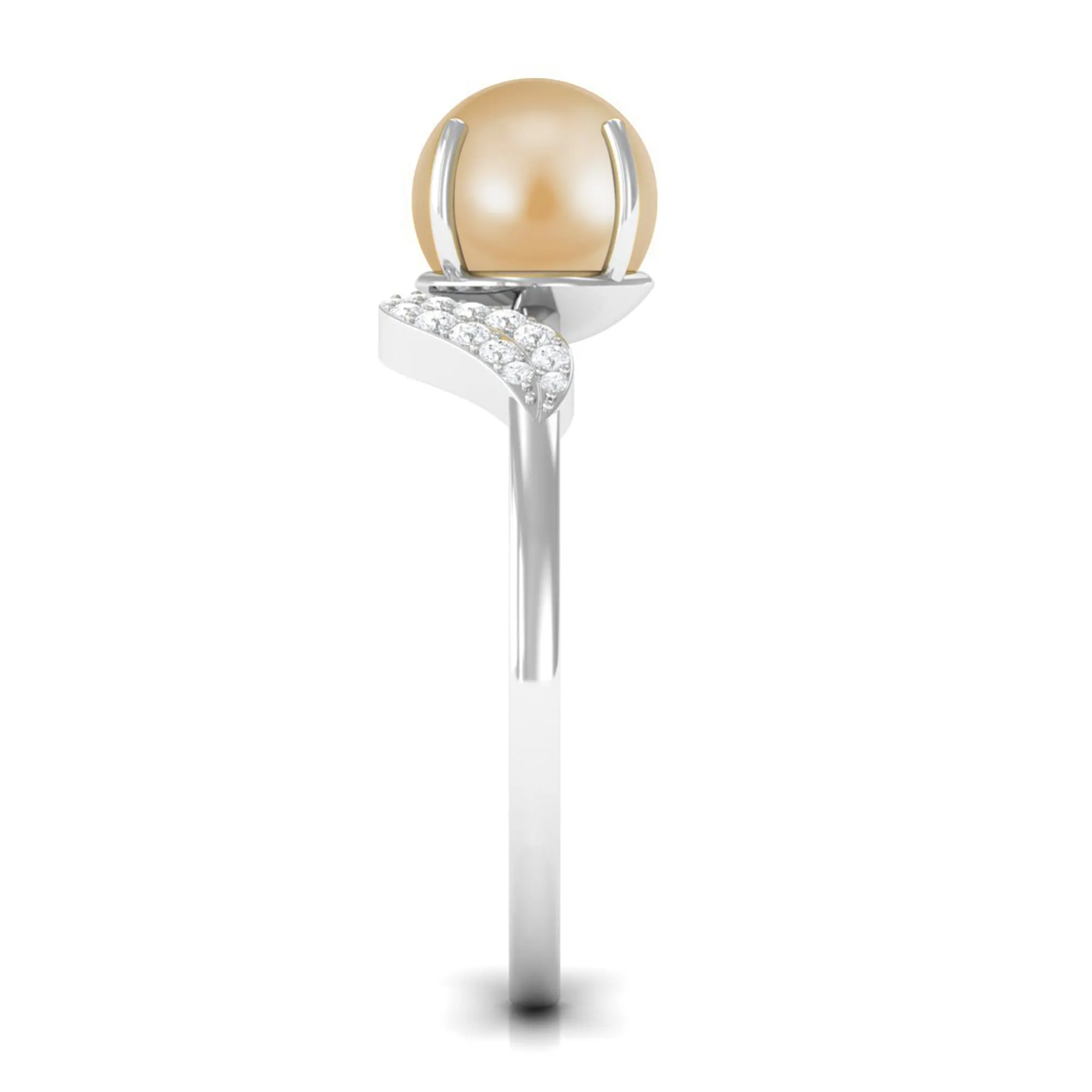 Classic South Sea Pearl Solitaire Ring with Diamond Leaf
