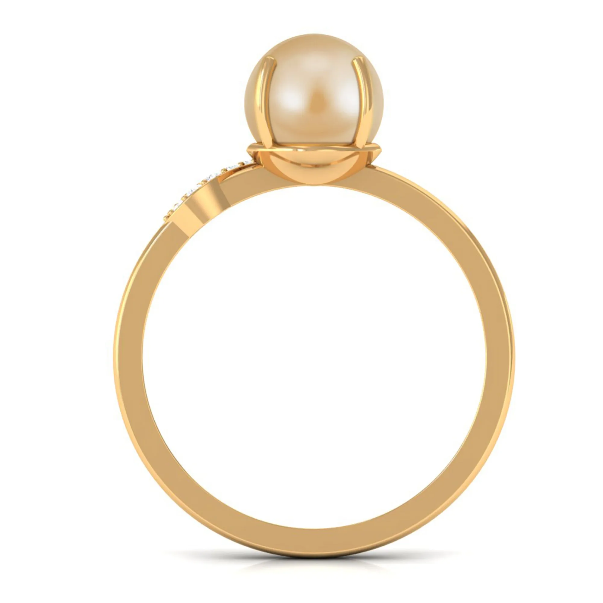 Classic South Sea Pearl Solitaire Ring with Diamond Leaf
