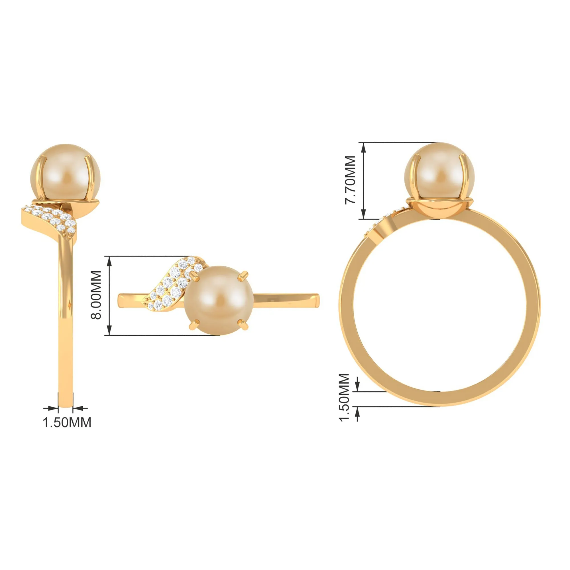 Classic South Sea Pearl Solitaire Ring with Diamond Leaf