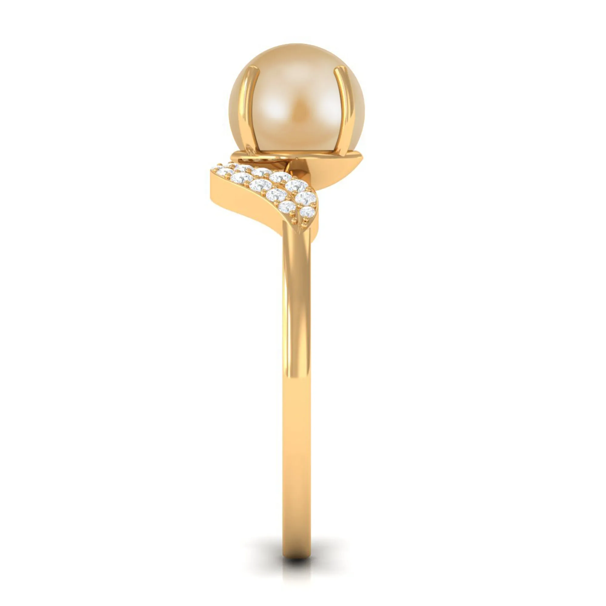 Classic South Sea Pearl Solitaire Ring with Diamond Leaf
