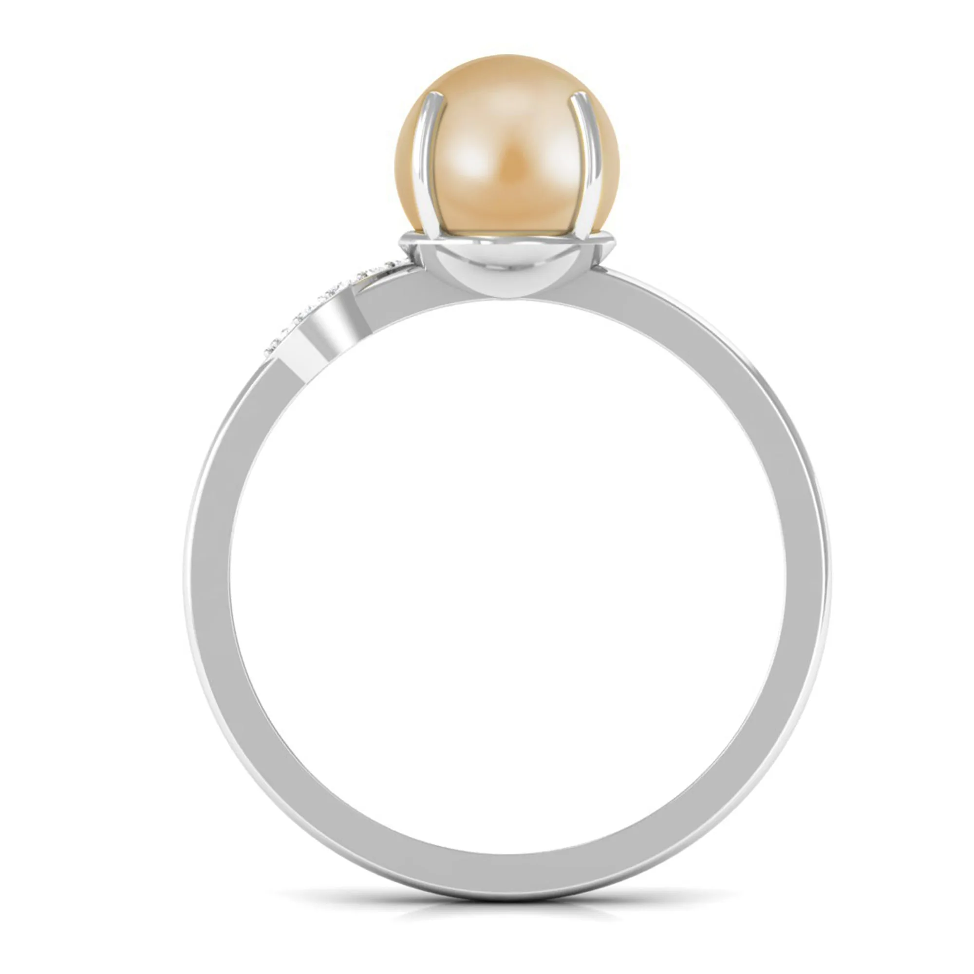Classic South Sea Pearl Solitaire Ring with Diamond Leaf