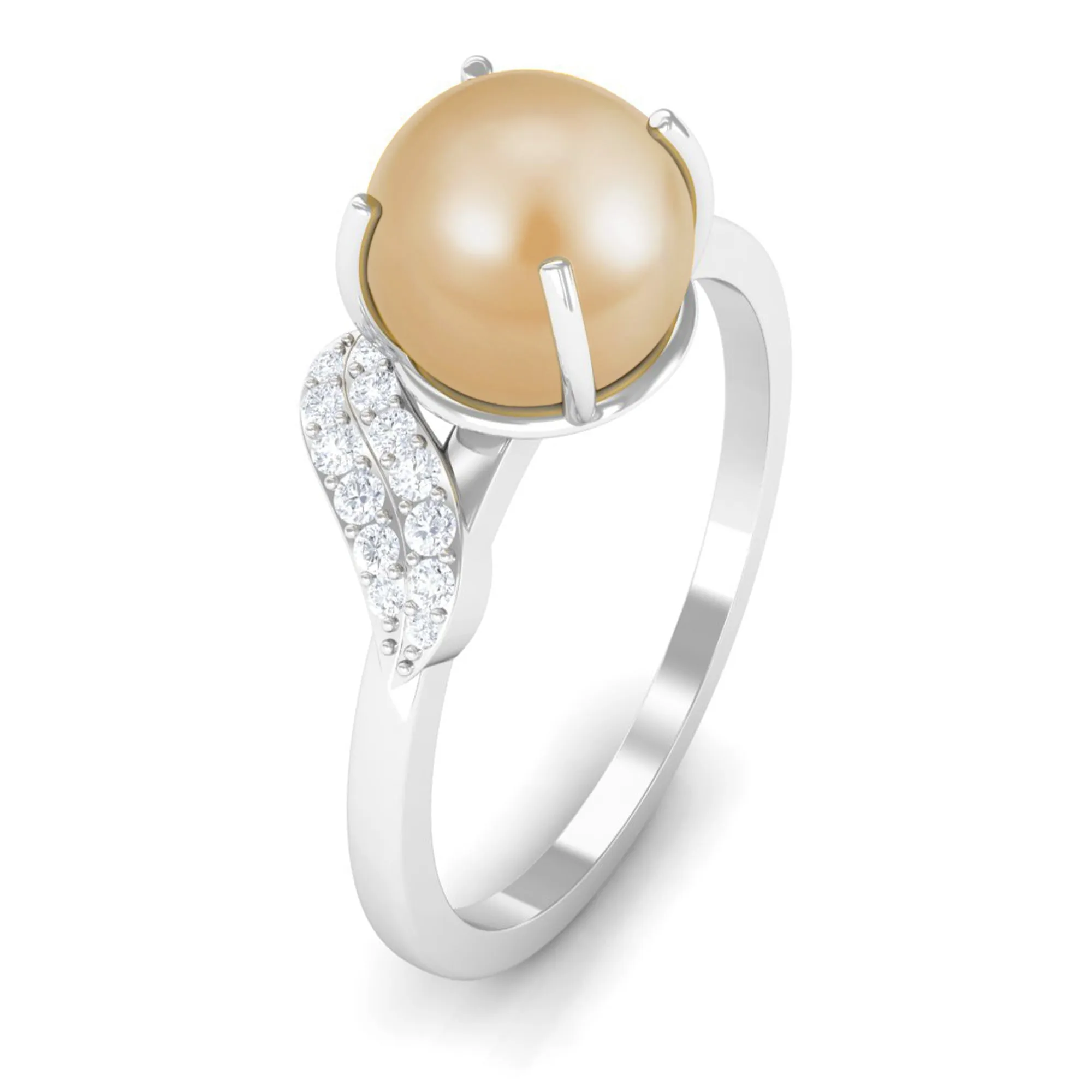 Classic South Sea Pearl Solitaire Ring with Diamond Leaf