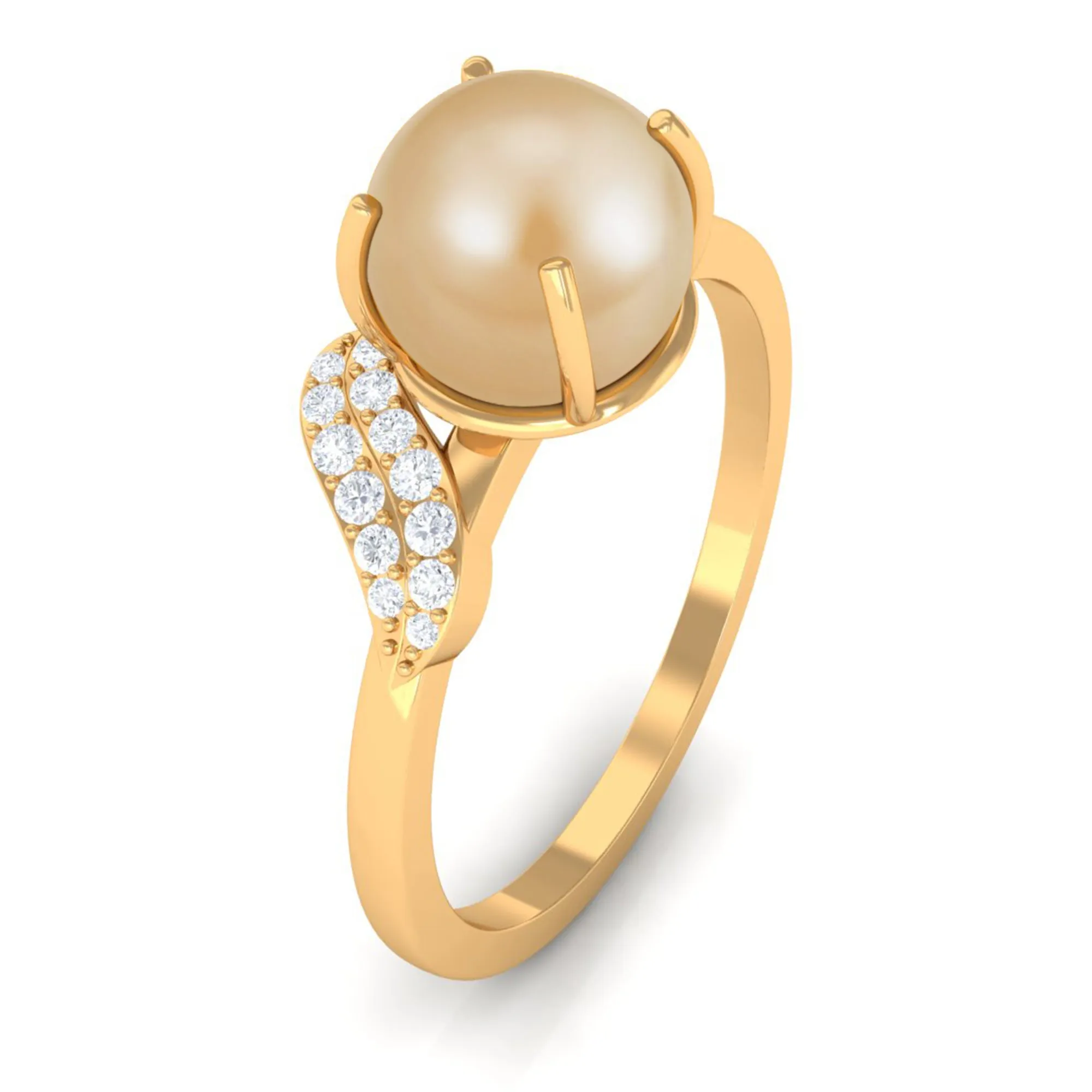 Classic South Sea Pearl Solitaire Ring with Diamond Leaf