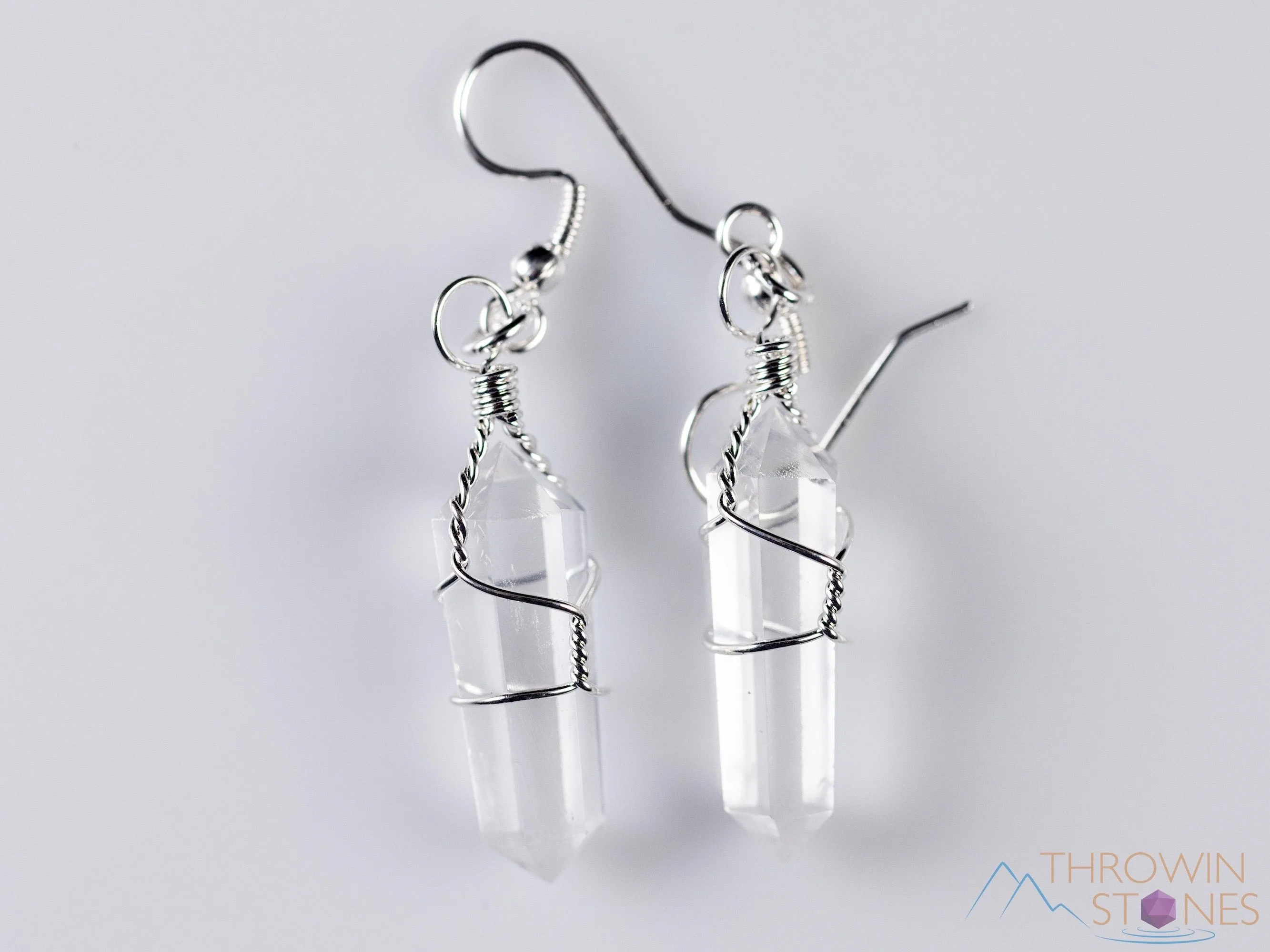 CLEAR QUARTZ Crystal Earrings - Wire Wrapped Jewelry, Crystal Points, Dangle Earrings, E0200
