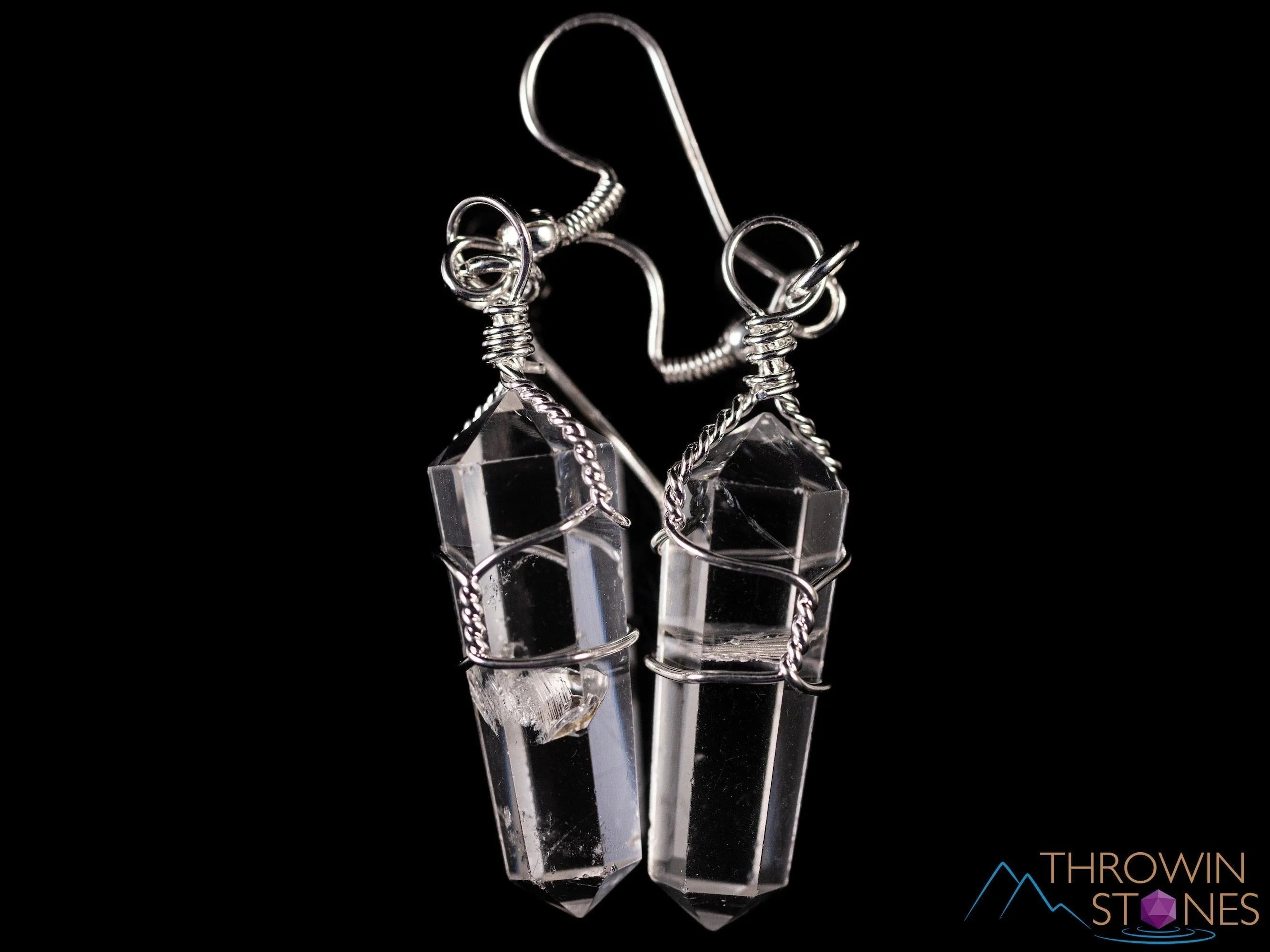 CLEAR QUARTZ Crystal Earrings - Wire Wrapped Jewelry, Crystal Points, Dangle Earrings, E0200