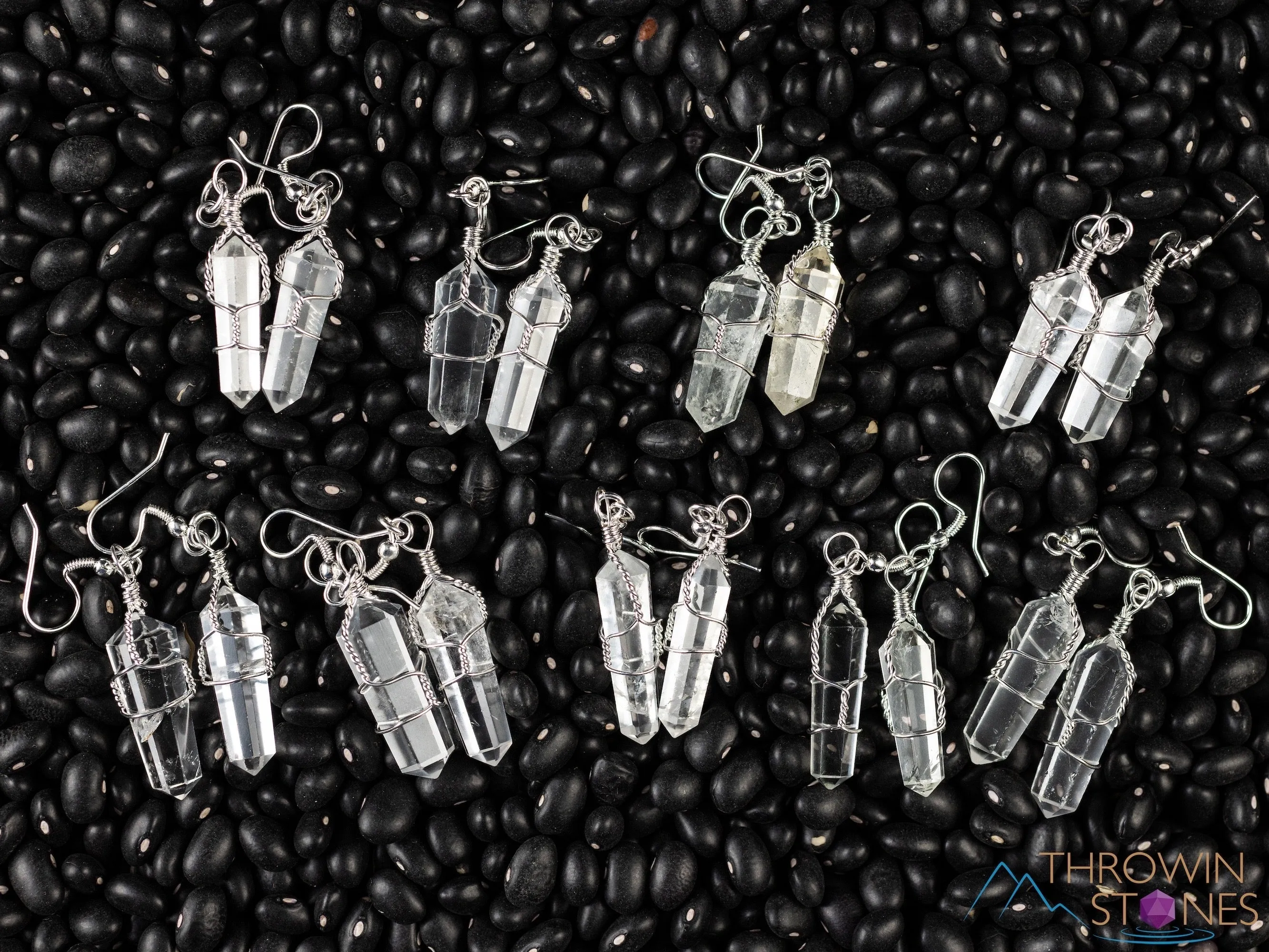 CLEAR QUARTZ Crystal Earrings - Wire Wrapped Jewelry, Crystal Points, Dangle Earrings, E0200