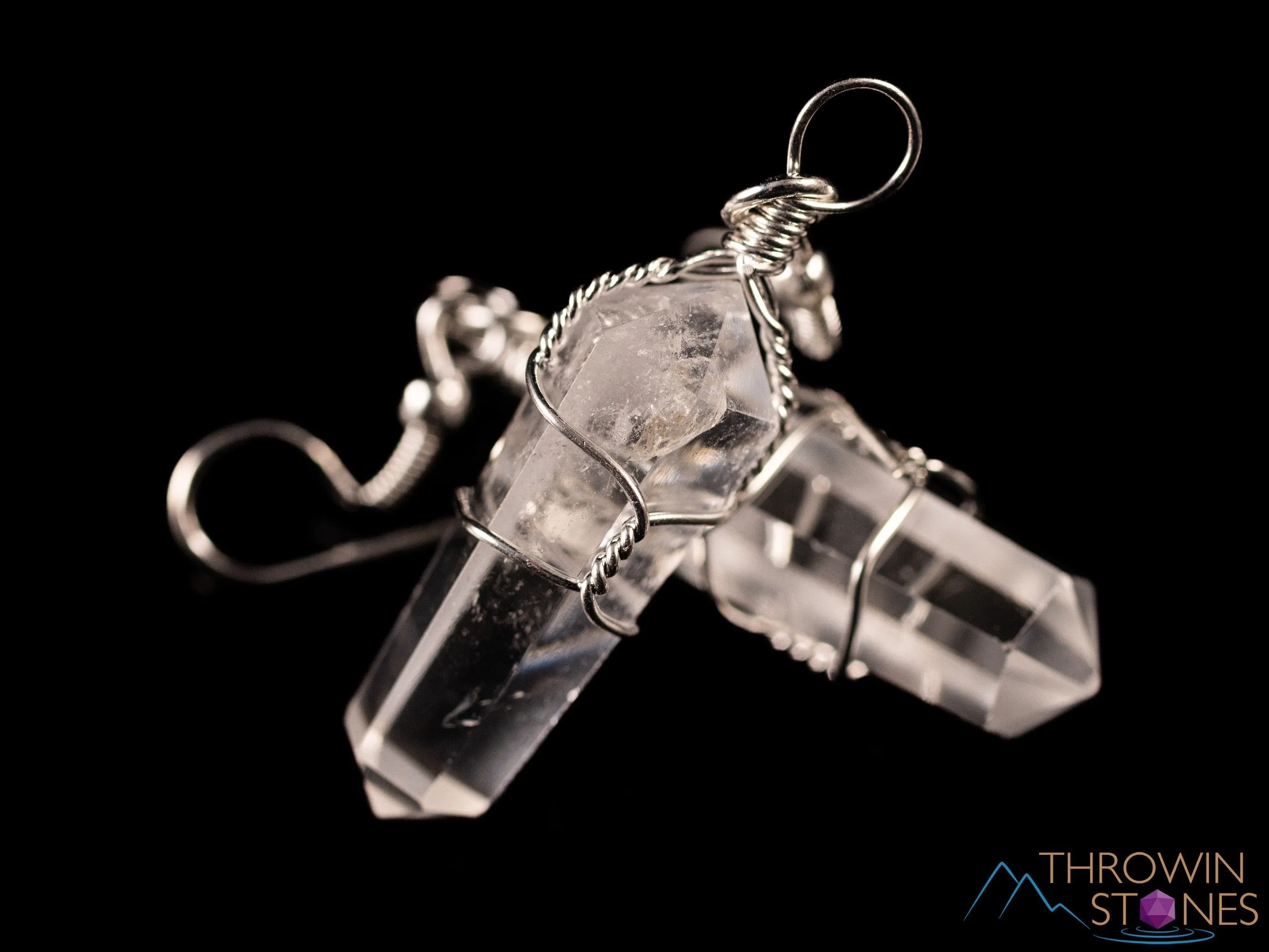 CLEAR QUARTZ Crystal Earrings - Wire Wrapped Jewelry, Crystal Points, Dangle Earrings, E0200