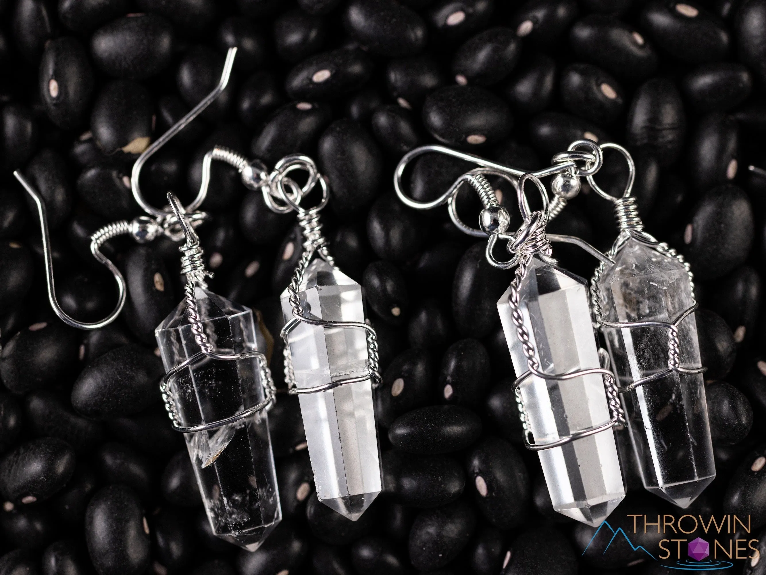 CLEAR QUARTZ Crystal Earrings - Wire Wrapped Jewelry, Crystal Points, Dangle Earrings, E0200