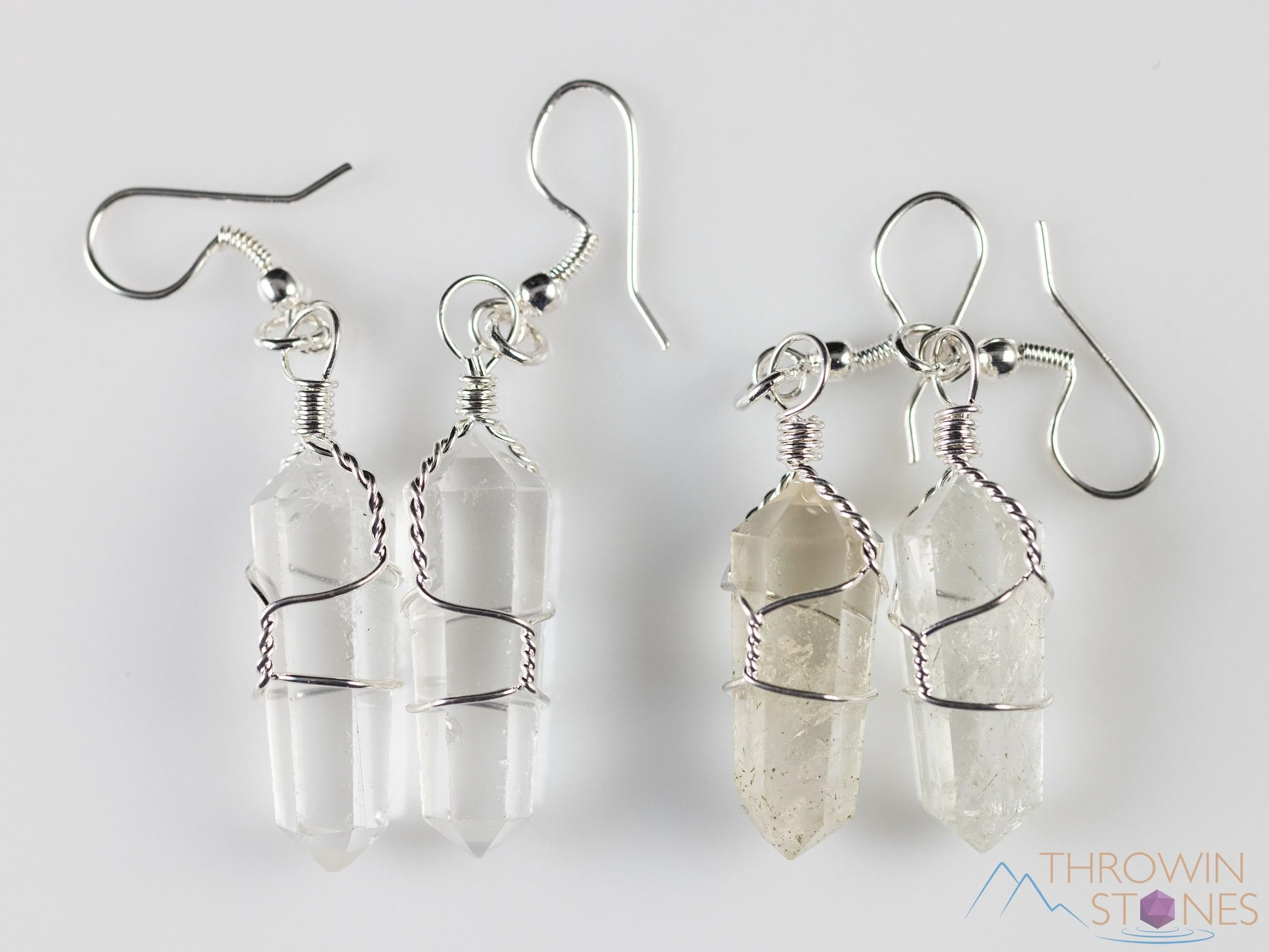 CLEAR QUARTZ Crystal Earrings - Wire Wrapped Jewelry, Crystal Points, Dangle Earrings, E0200