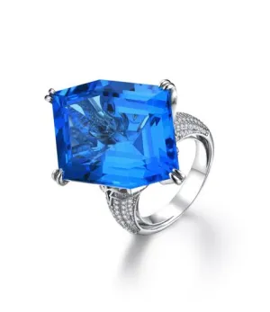Cocktail Blue Topaz and Diamond Ring