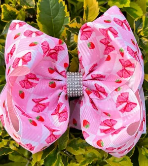 Coquette bow & strawberry printed on checker hair bows. 4PCS/$10.00 BW-DSG-1031.