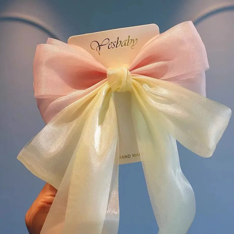 Cream Sweet Gauze Bow Hairpin Super Fairy Top Clip Back Head Hairpin Hair Accessories Spring Clip Yiwu Wholesale