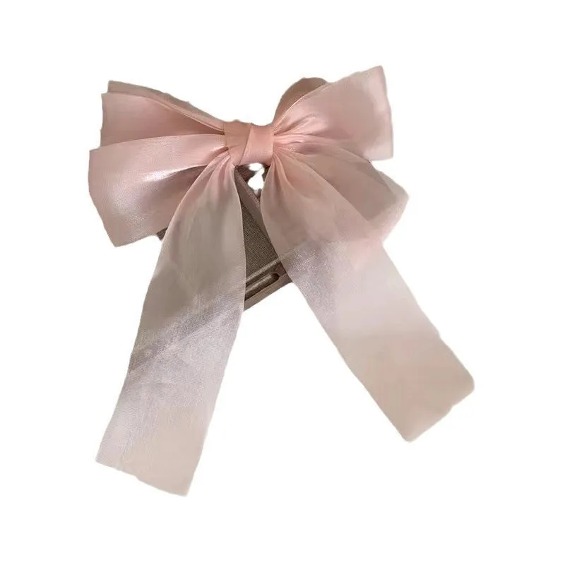Cream Sweet Gauze Bow Hairpin Super Fairy Top Clip Back Head Hairpin Hair Accessories Spring Clip Yiwu Wholesale