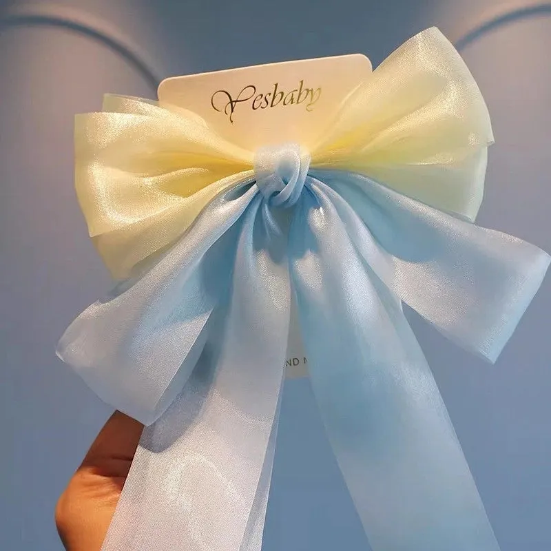 Cream Sweet Gauze Bow Hairpin Super Fairy Top Clip Back Head Hairpin Hair Accessories Spring Clip Yiwu Wholesale