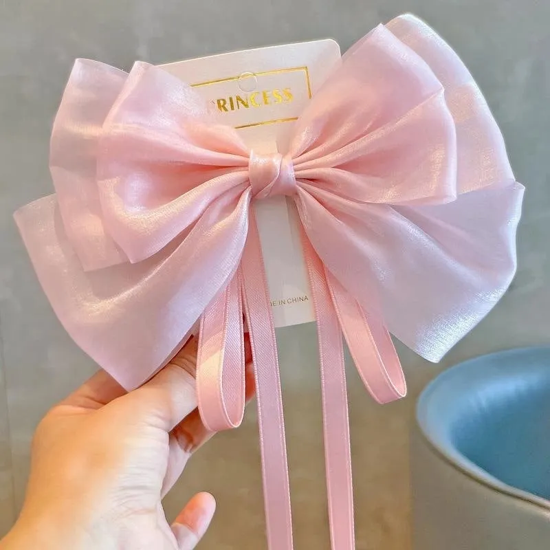 Cream Sweet Gauze Bow Hairpin Super Fairy Top Clip Back Head Hairpin Hair Accessories Spring Clip Yiwu Wholesale