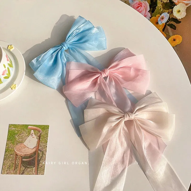Cream Sweet Gauze Bow Hairpin Super Fairy Top Clip Back Head Hairpin Hair Accessories Spring Clip Yiwu Wholesale