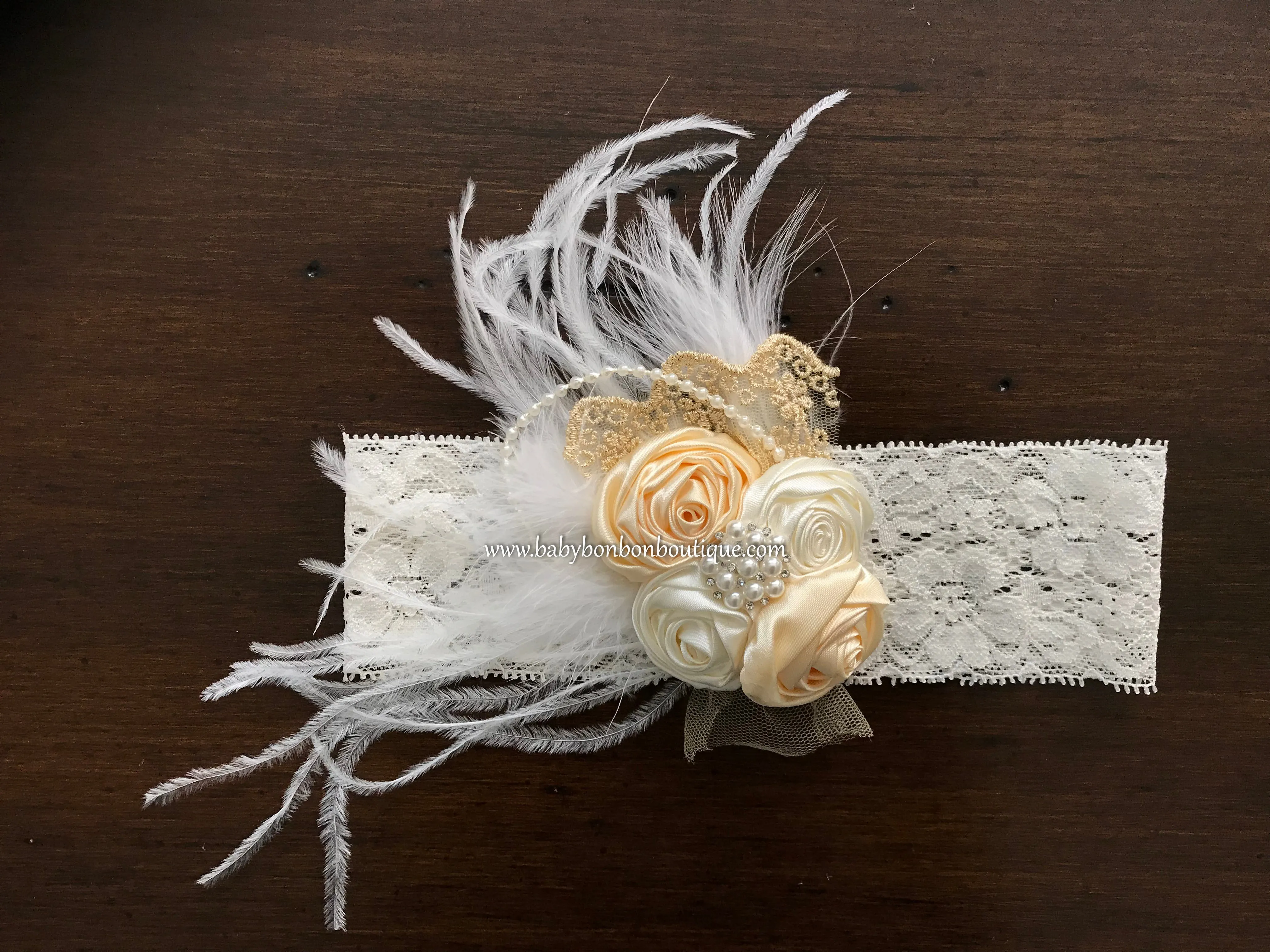 Creme Brulee & Ivory Baptism Headband and Sash