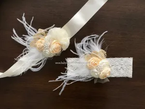 Creme Brulee & Ivory Baptism Headband and Sash
